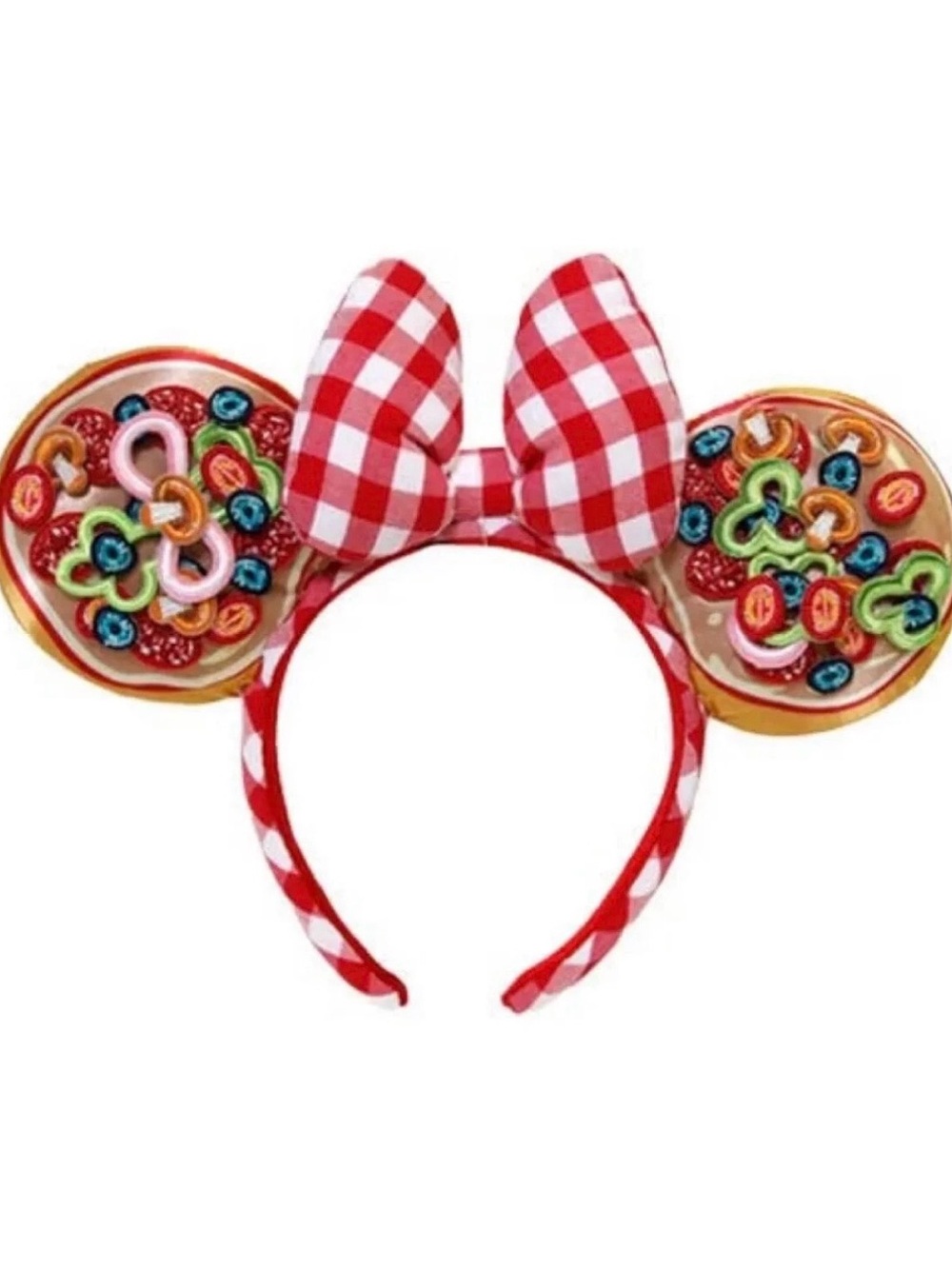 Disney Red Gingham Bow Headband with Colorful Donut Ears